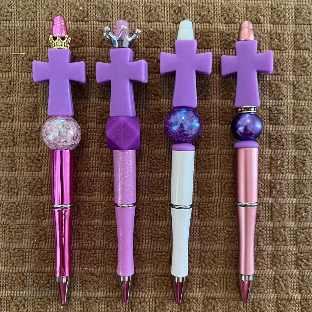 Handmade Beaded Pens. 4 Purple Solid Crosses. You can choose #1-4